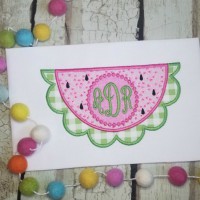 Watermelon with Scallop Edge and Monogram Frame Machine Applique Design